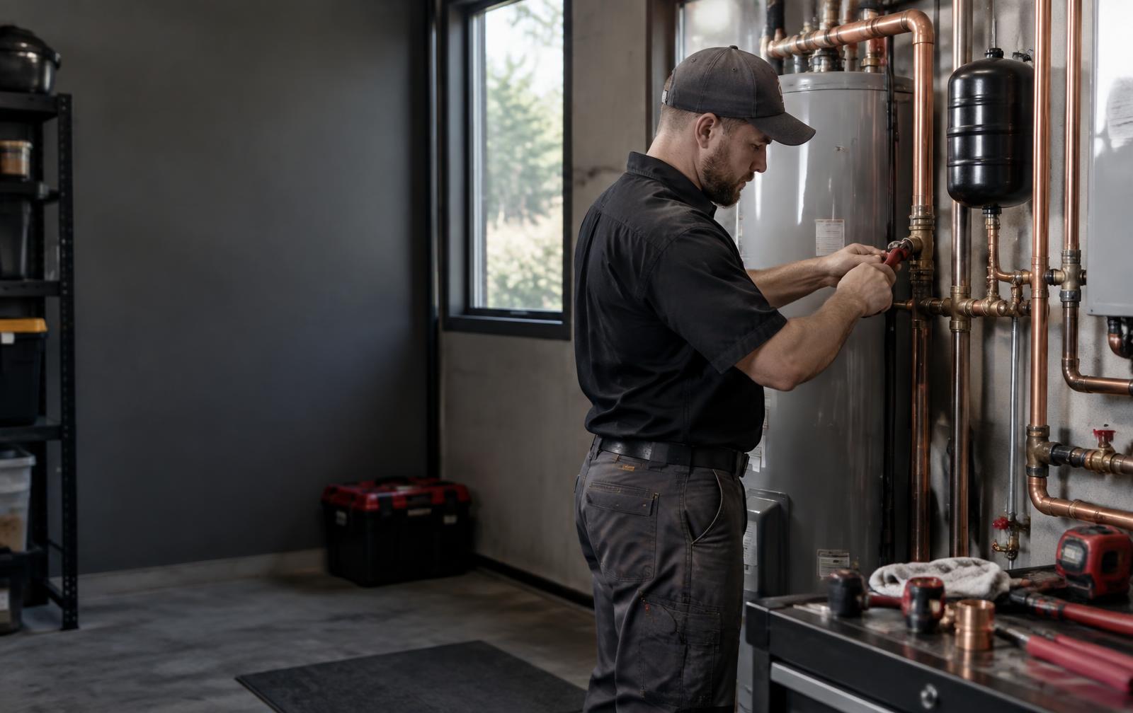Plumber working on residential water lines